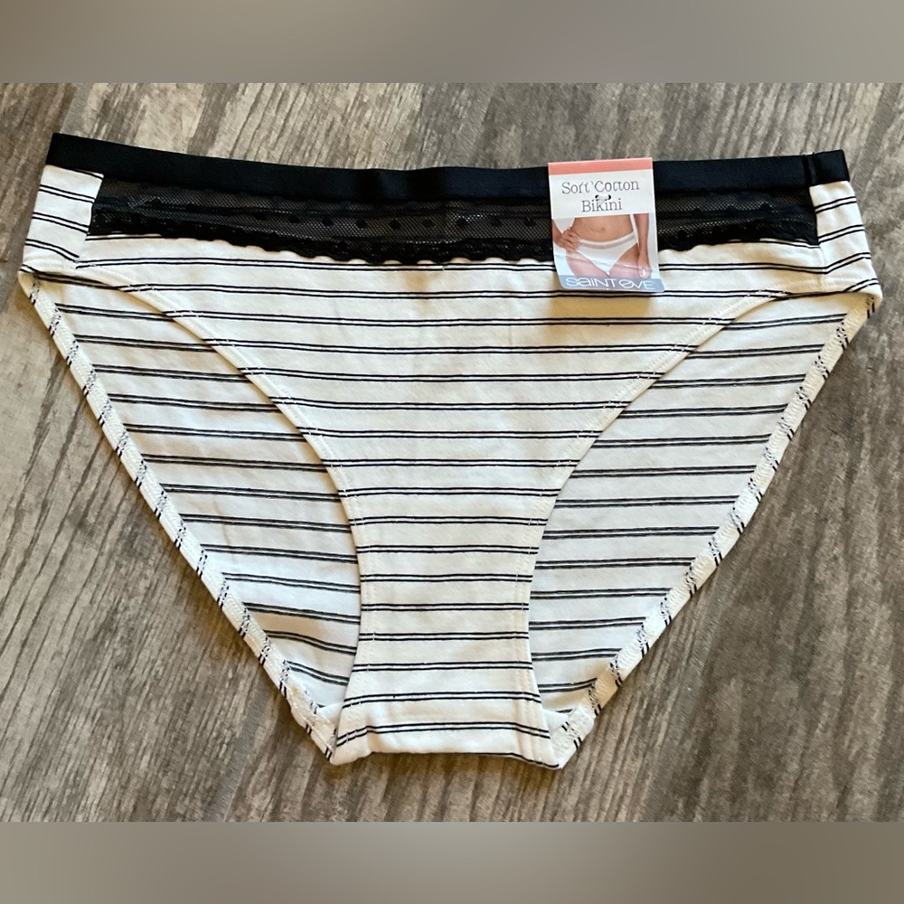 New Saint Eve cotton bikini panties Size S, M or L Black and White Stripe